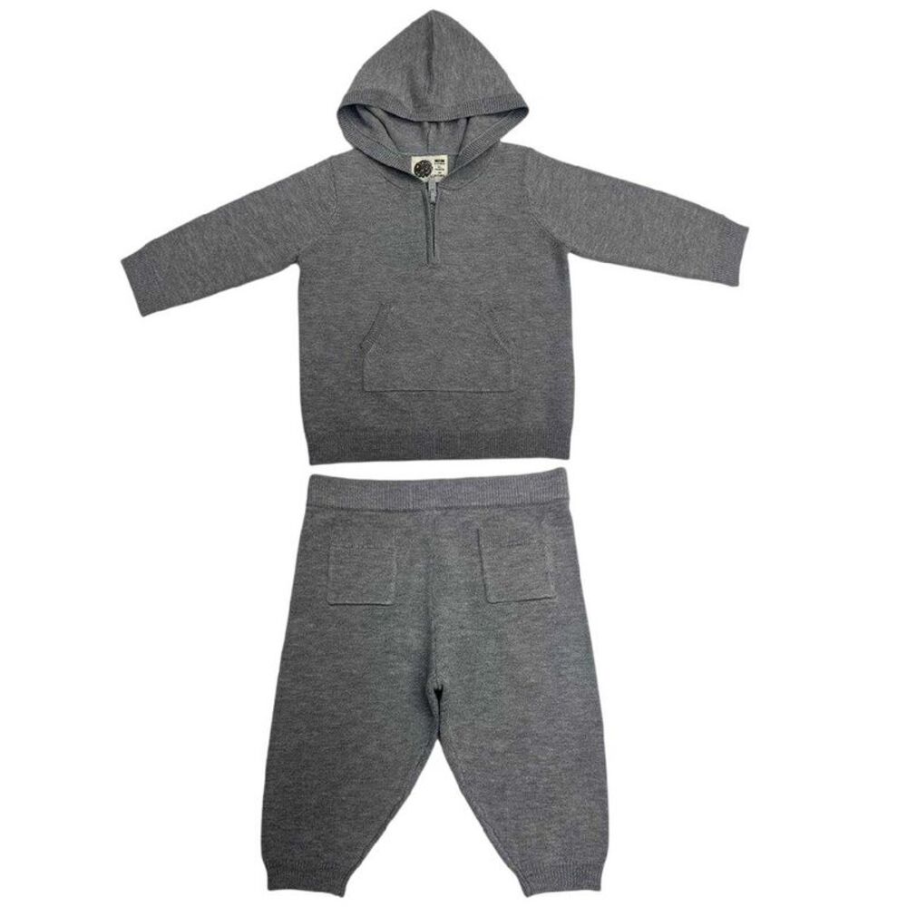 Pretty Green Baby Knitted Pajama Set / Gray Marl